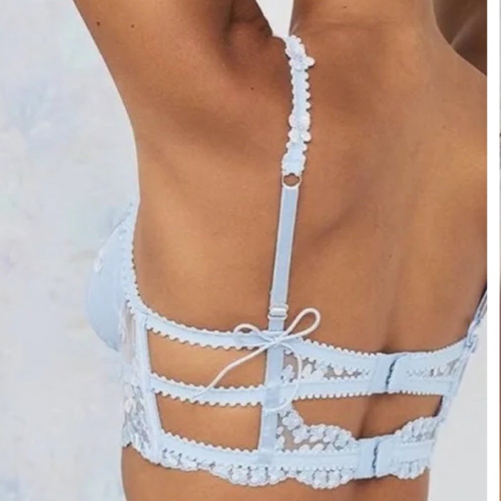 for love and lemons blue lace longline bra top